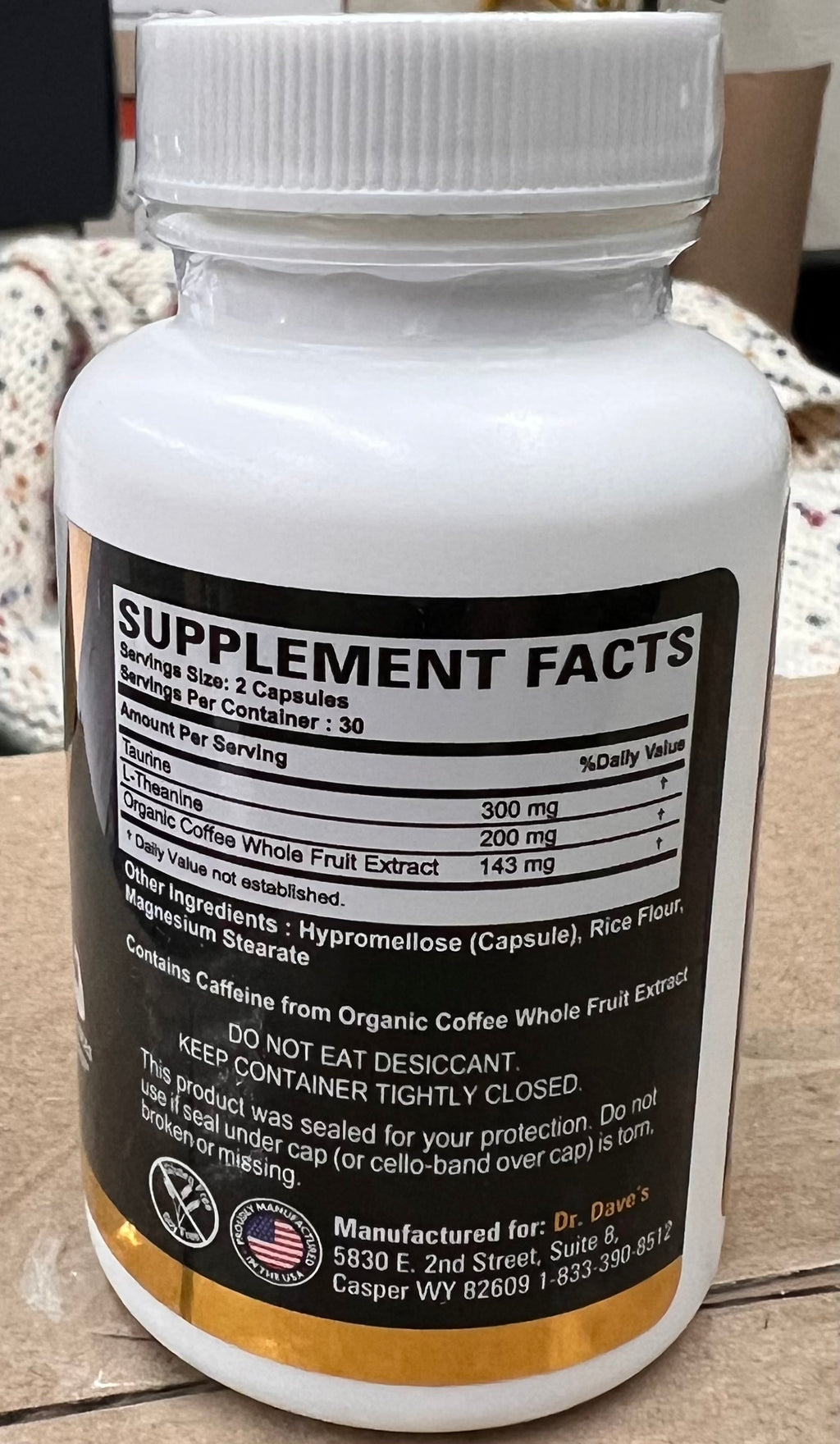 Dr. Dave’s Energized Focus Capsules – Taurine, L-Theanine & Coffee Extract – Energy & Focus Support – 90 Capsules