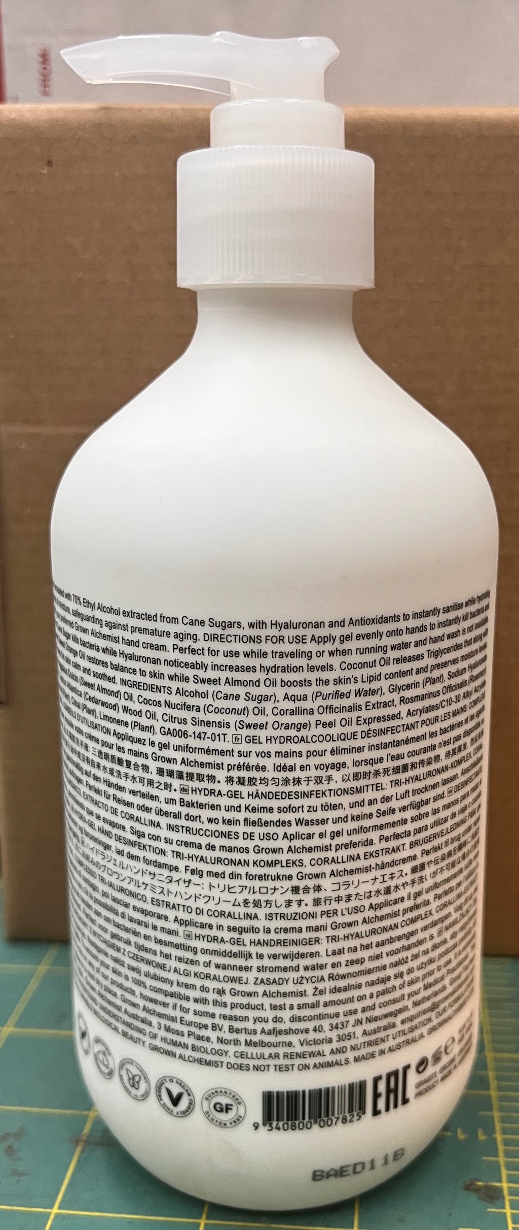 Grown Alchemist Hydra-Gel Hand Sanitizer Tri-Hyaluronan Complex & Corallina Extract 16.9 fl oz 500mL