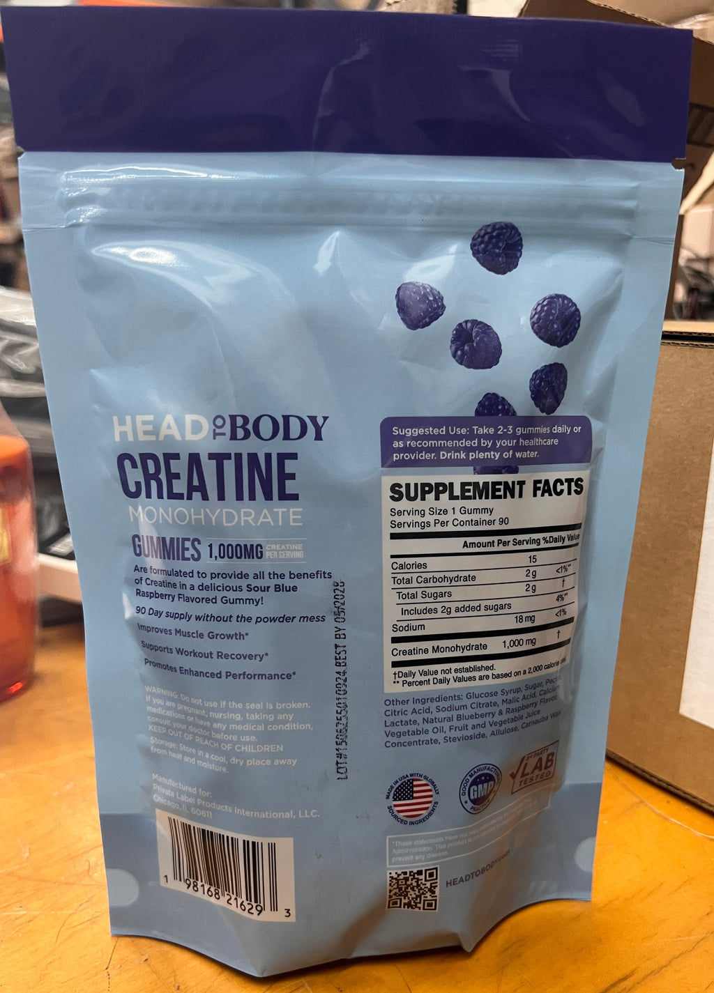 Creatine Monohydrate Gummies for Men & Women Blue Raspberry 90ct New Sealed