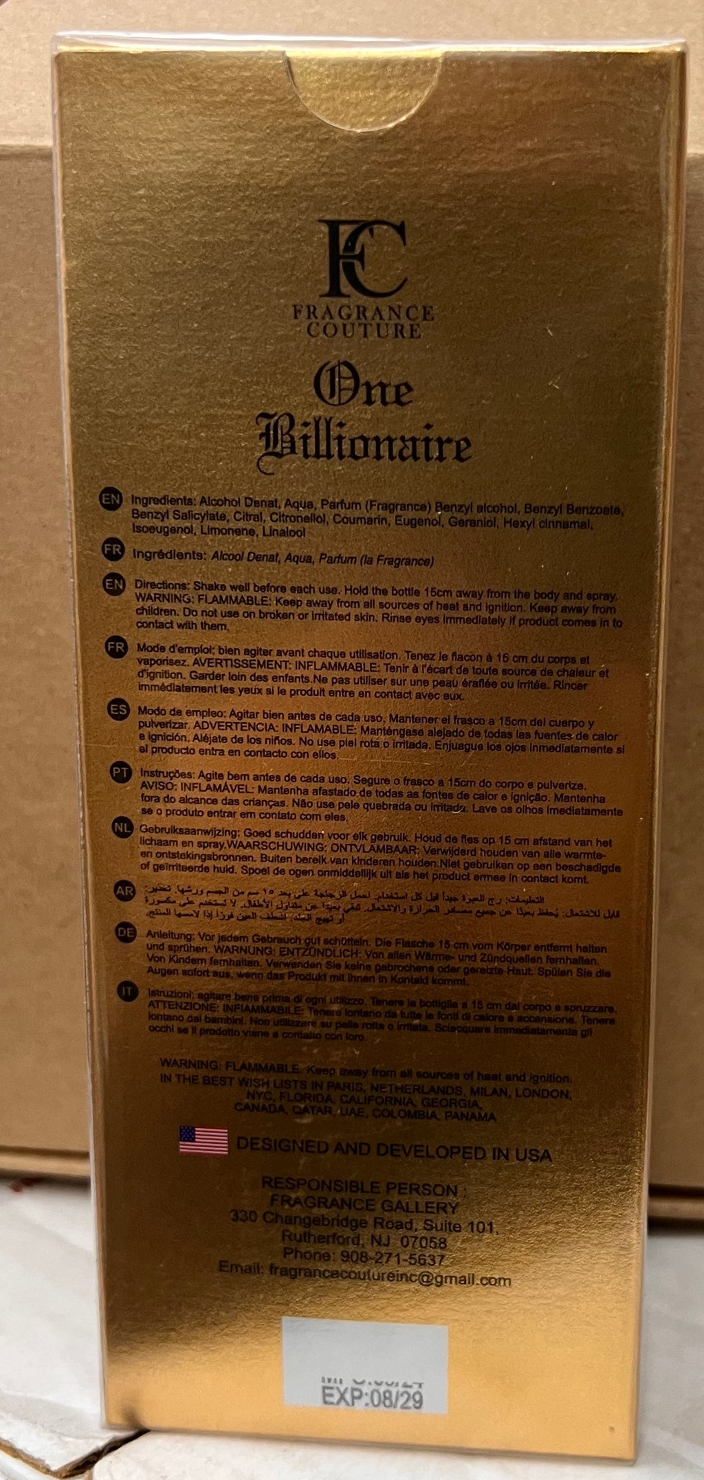 One Billionaire by Fragrance Couture Men's Eau de Toilette EDT Spray 3.4 oz Sealed