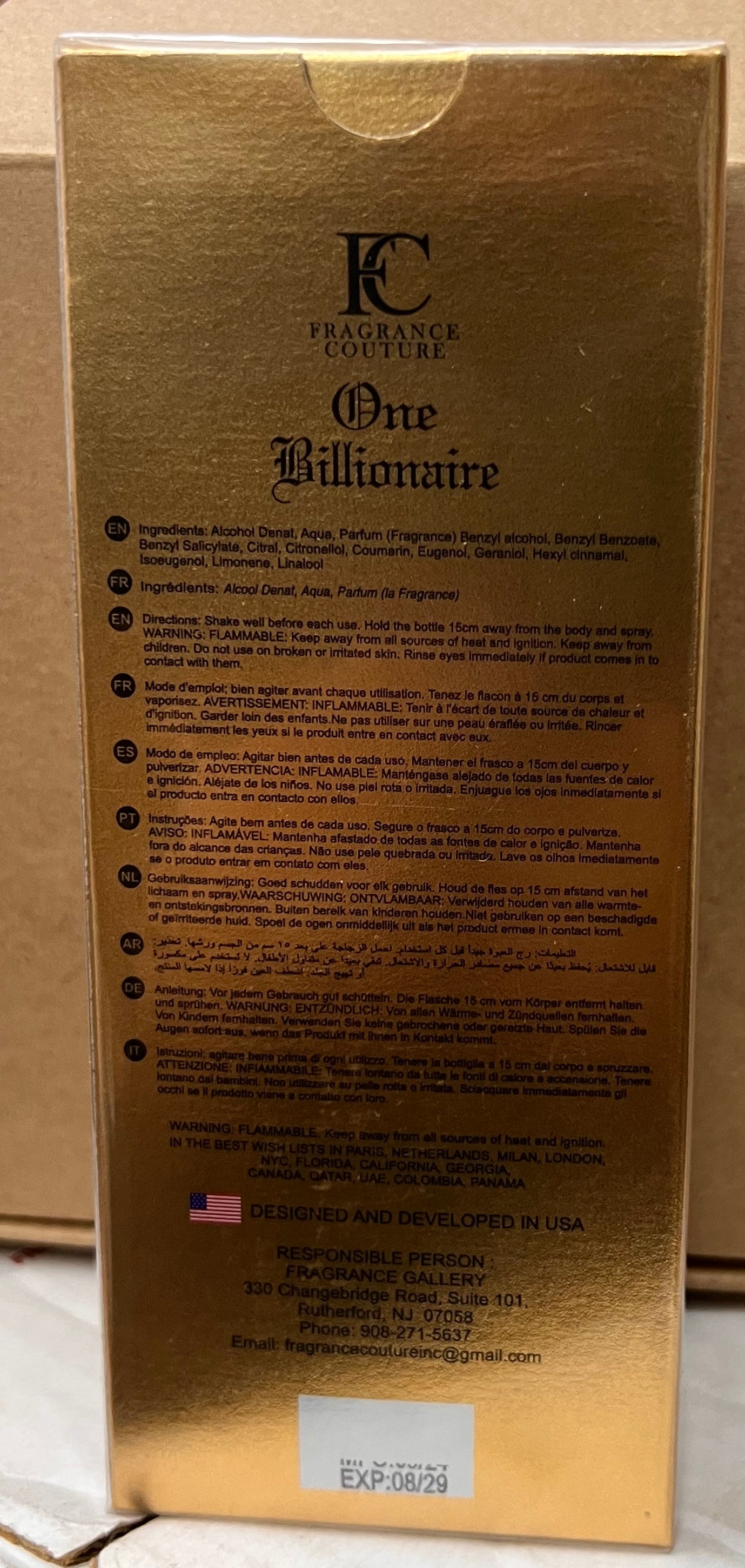 One Billionaire by Fragrance Couture Men's Eau de Toilette EDT Spray 3.4 oz Sealed