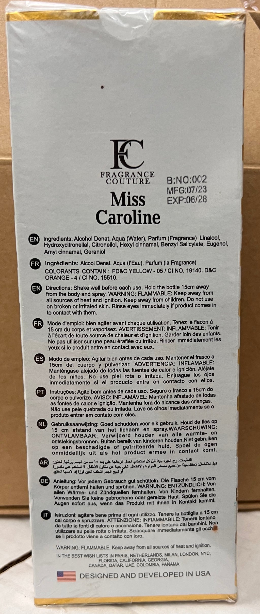 Fragrance Couture Miss Caroline Eau de Parfum EDP for Women 100 mL 3.4 oz