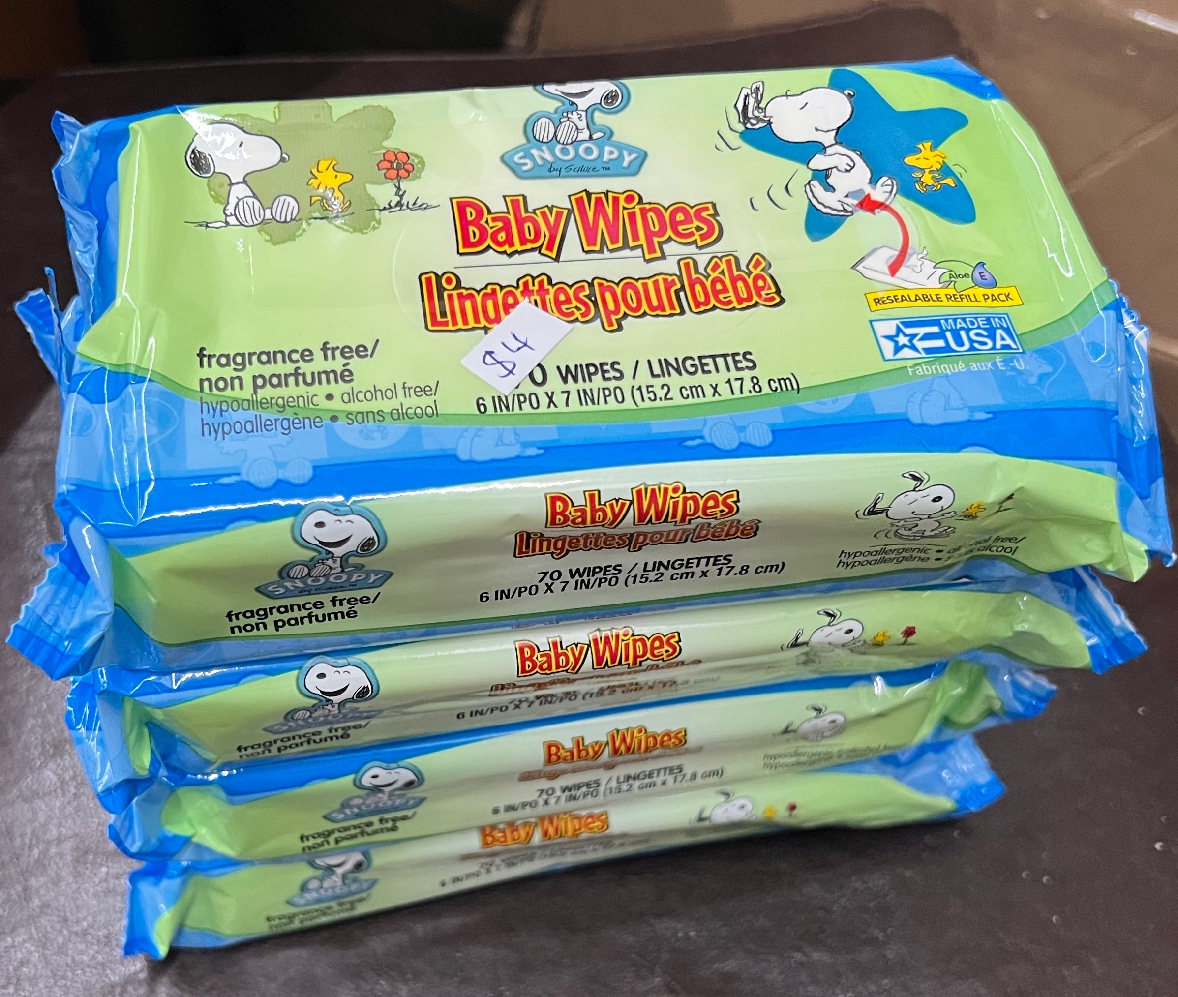 Snoopy Baby Wipes 4 Pack New Sealed Soft & Gentle