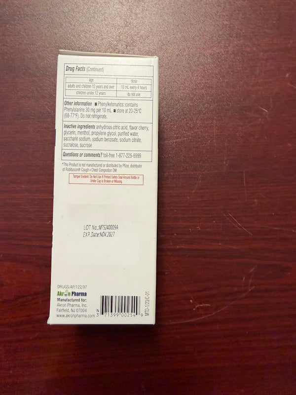MAXTussin Cough and Chest Congestion DM Syrup Cherry Flavor 4 fl oz (1 Box)